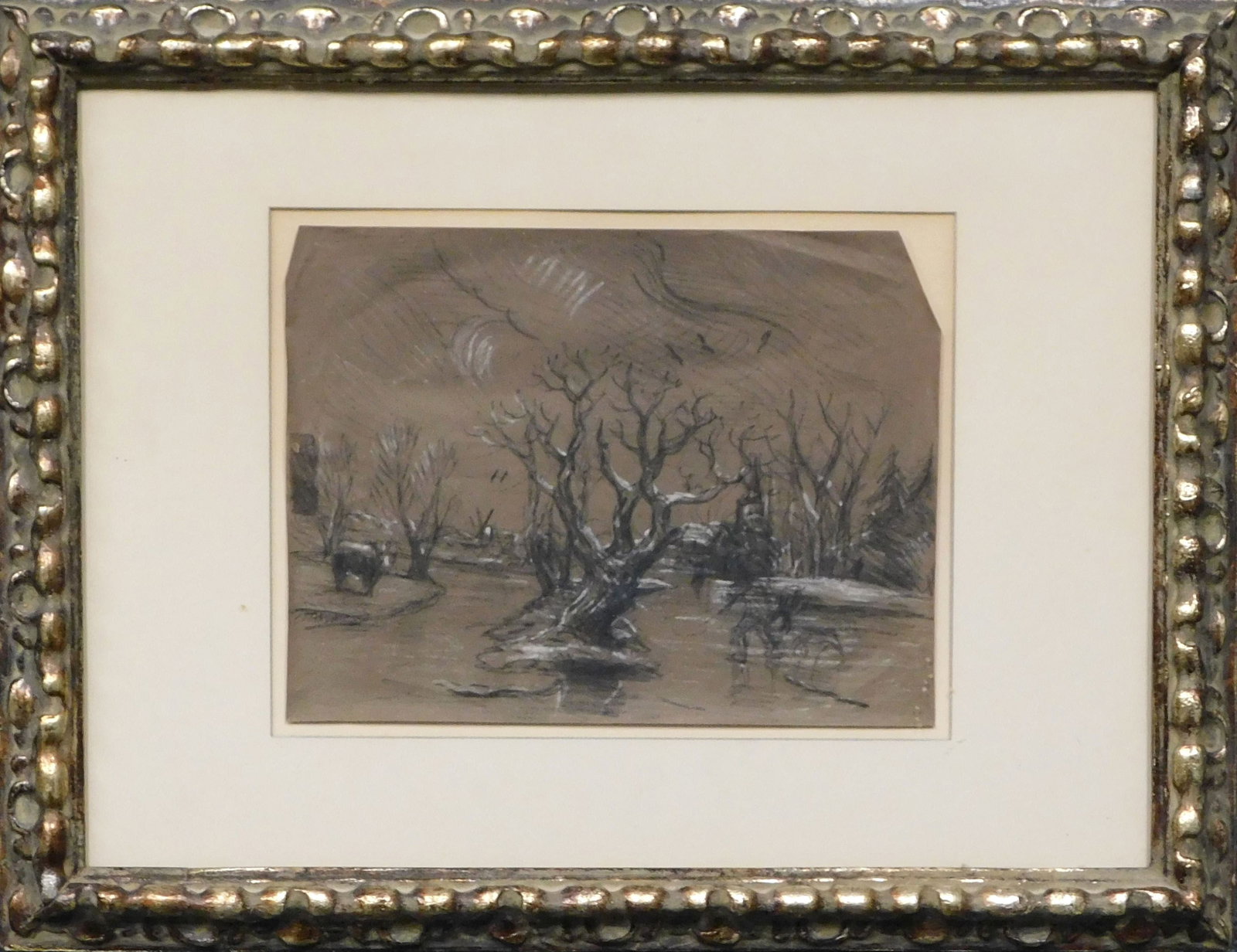 Charcoal Landscape Attributed to Jean-Baptiste-Camille Corot: Charcoal landscape on paper, attributed to Jean-Baptiste-Camille Corot (France / Italy 1796 - 1875) from the Sears/Vincent Price collection "LDR 14681" (labeled verso), nicely framed. Dimens