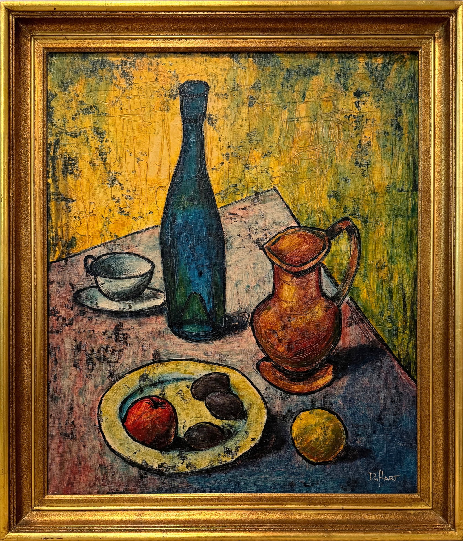 Still life by Jules Duffart: Still life oil on canvas painting by Jules Duffart (French, born 1924), signed lower right. 23.5" x 19.5" Frame: 27.75" x 23.8"