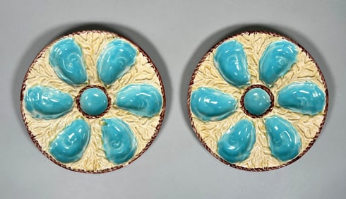 Pair of Fielding & Co. Majolica Oyster Plates