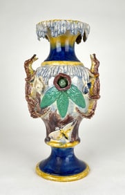 French Majolica Palissy Style Vase
