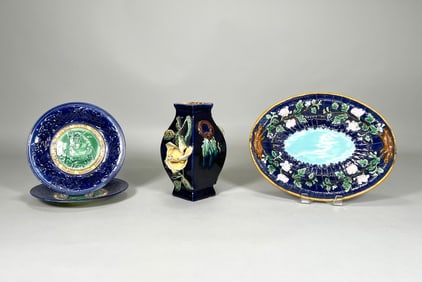 Group of Cobalt Majolica