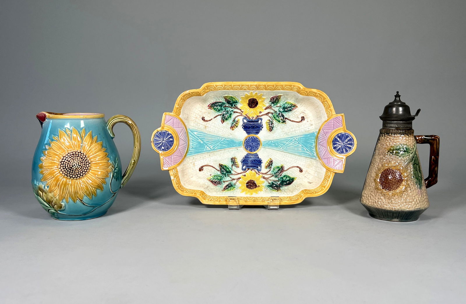 Group of Majolica Serveware with Sunflower Motif, Samuel Lear (1 of 6)