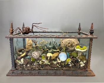 Gothic Revival Cast Iron Terrarium with Arrangement of Found Objects
