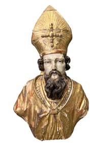 Italian Parcel-Gilt Wood Bust of a Bishop Saint