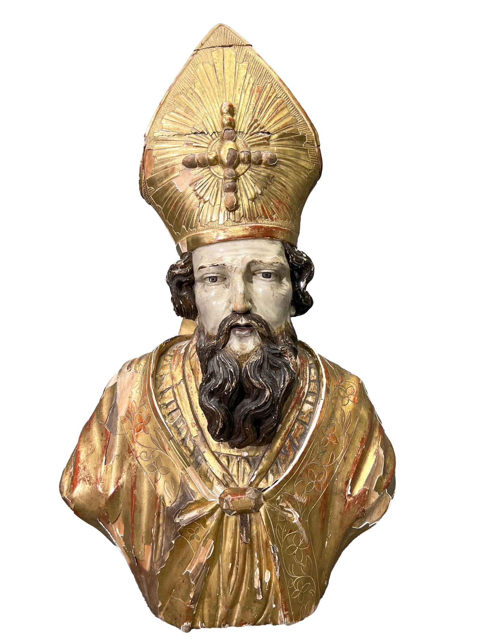 Italian Parcel-Gilt Wood Bust of a Bishop Saint (1 of 2)