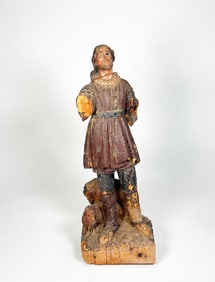 Carved & Polychrome Wooden Santos Figure of San Isidro Labrador