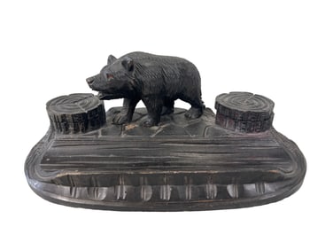 Black Forest Carved Bear Inkwell