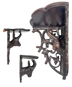 Group of 3 Hand-Carved Black Forest Wall Brackets