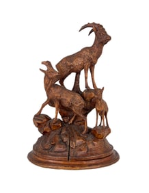 Black Forest Carved Wood Sculpture of Alpine Ibex