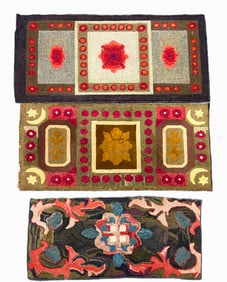 Group of Three Antique Hooked Rugs