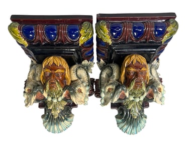 Pair of Antique Majolica Corbels