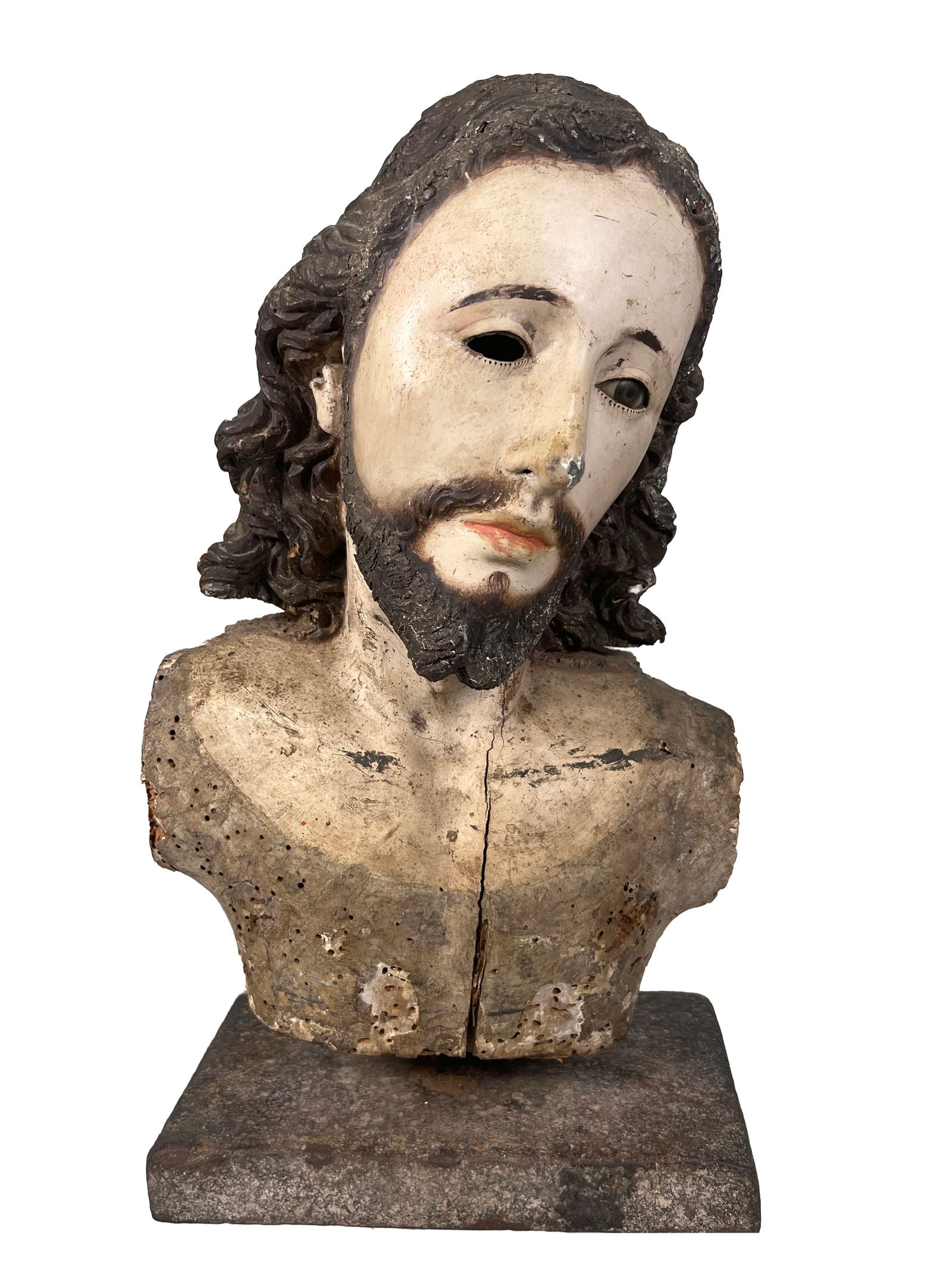 Polychrome Carved Wooden Bust of Jesus (1 of 2)