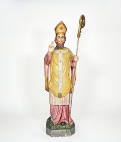 Polychrome Altar Figure of a Bishop