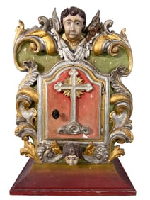 Colonial Parcel Gilt Polychrome Baroque Style Shrine