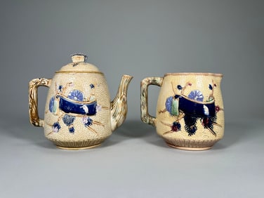 Antique Wardle Majolica Pottery Teapot and Pitcher