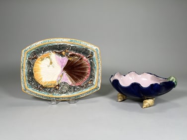 Majolica Shell Motif Serving Platter and Bowl
