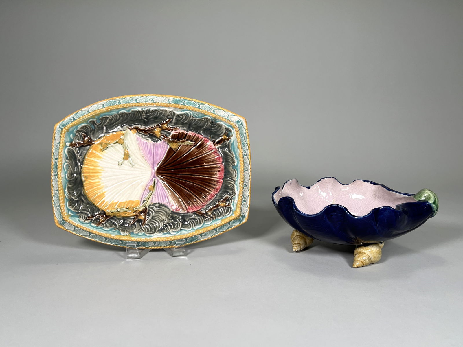 Majolica Shell Motif Serving Platter and Bowl (1 of 4)