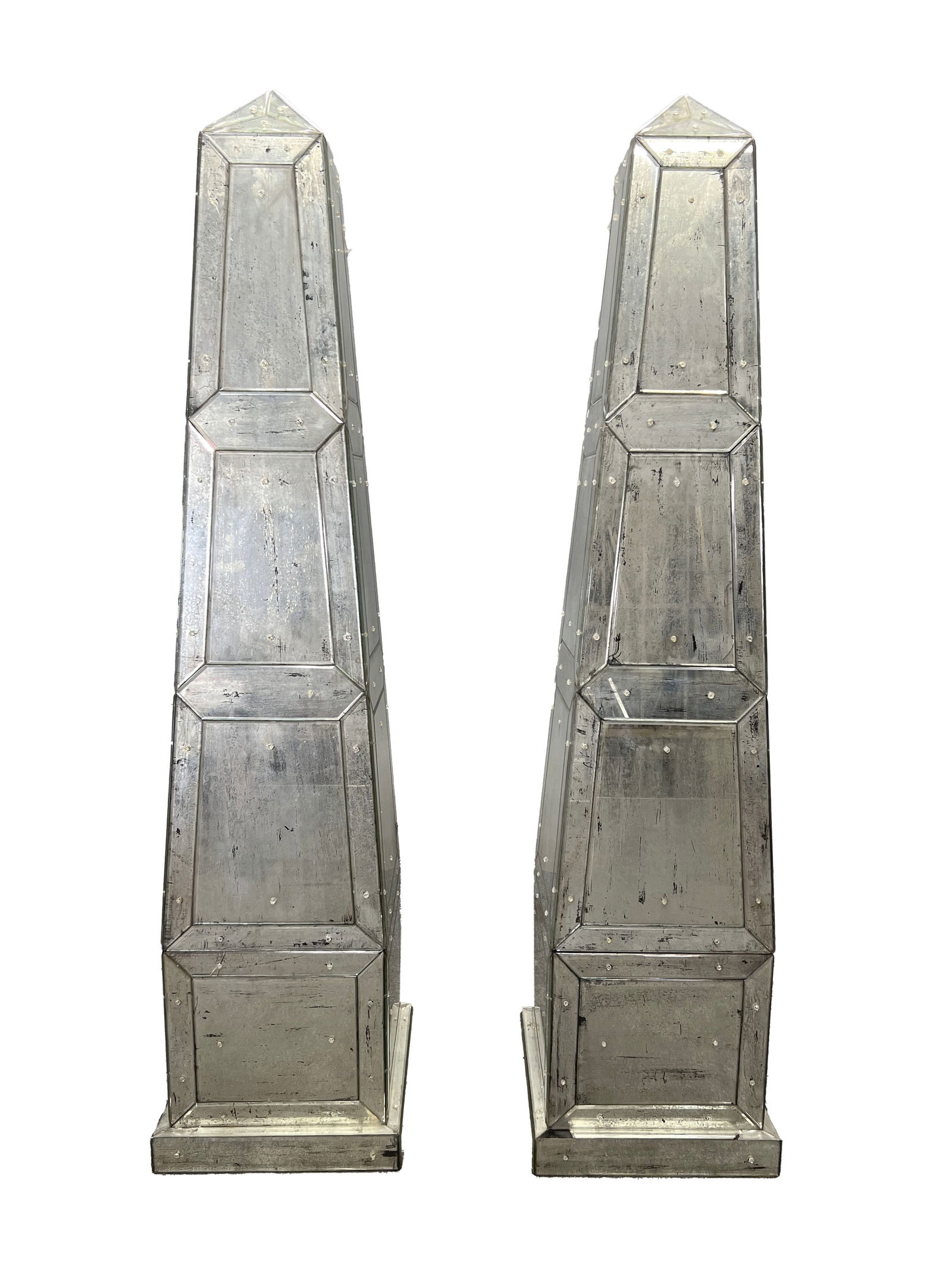 Pair of Oversized Venetian Style Mirrored Obelisks (1 of 2)
