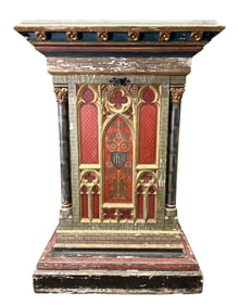 Gothic Revival Wood Parcel Gilt Polychrome Lectern/Pulpit