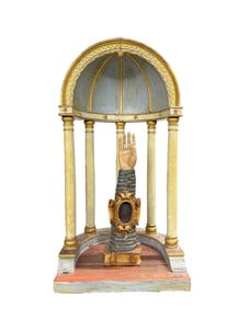 Parcel Gilt Polychrome Wood Tabernacle Dome with Reliquary