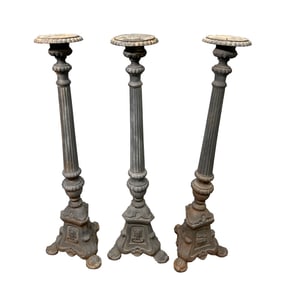 Set of Three Antique Cast Iron Candle Prickets