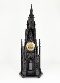Gothic Style Carved Wood Cathedral Clock / Music Box