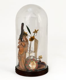 Glass Cloche Dome with Religious Objects