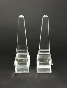 Pair of Clear Crystal Obelisks