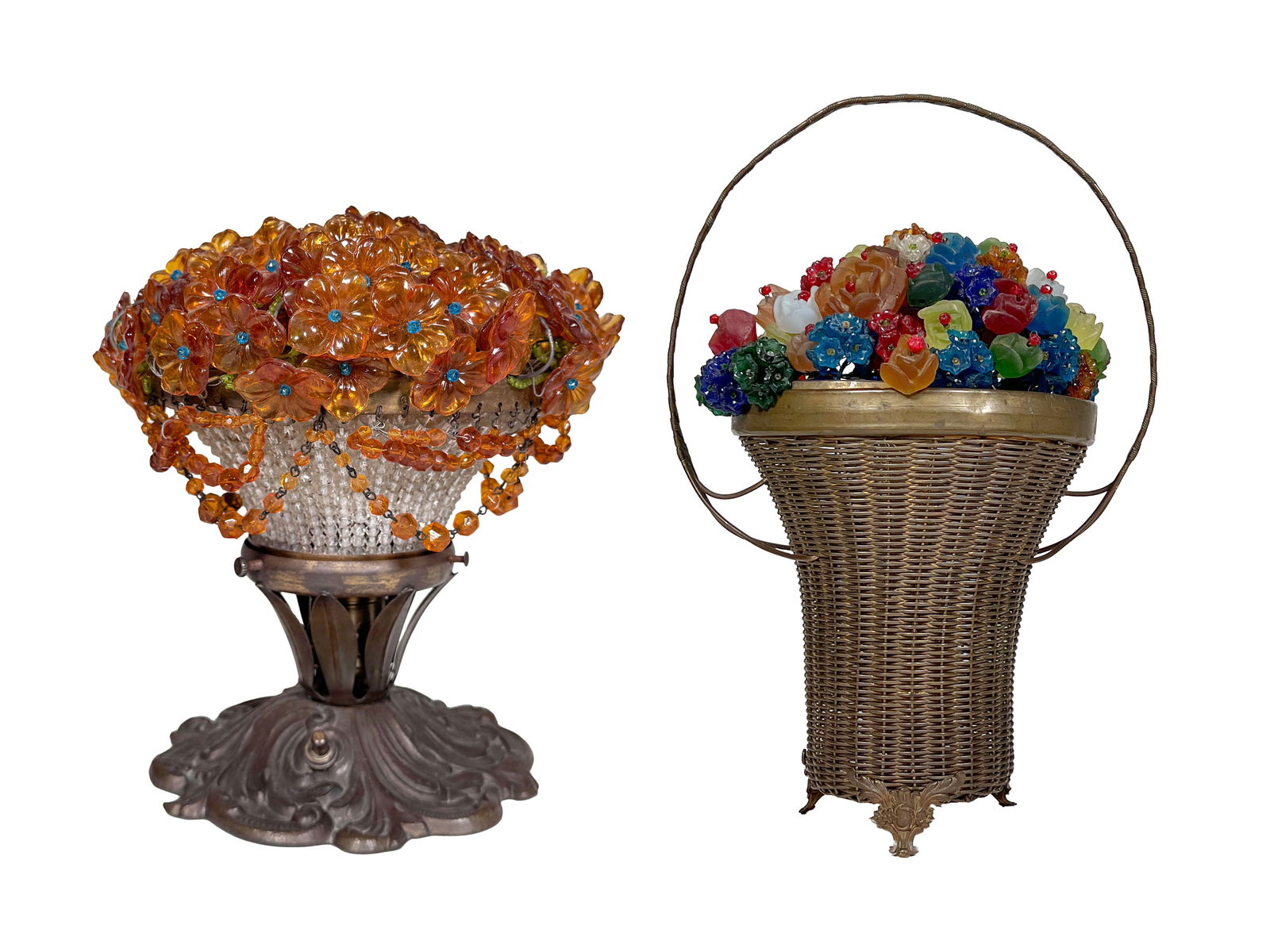 Two Czech Glass Beaded Floral Table Lamps (1 of 6)