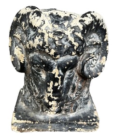 Poured Stone Ram's Head Sculpture