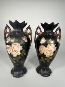 Pair of Dudley Hand-Painted Black Art Nouveau Vases