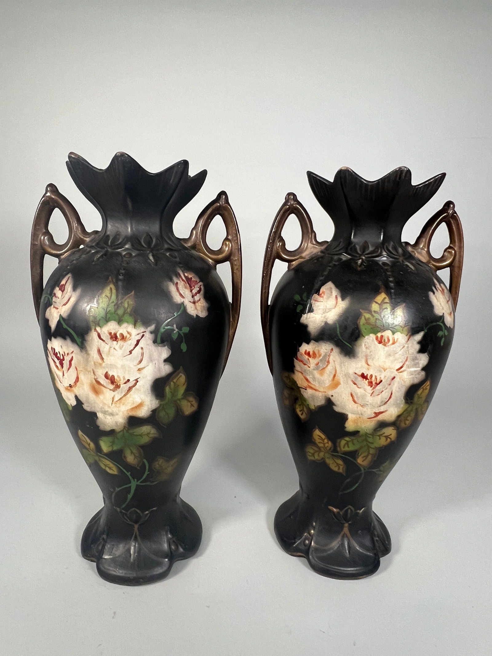 Pair of Dudley Hand-Painted Black Art Nouveau Vases (1 of 8)