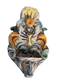 Antique Majolica Holy Water Font
