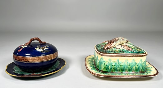 Two Majolica Covered Dishes