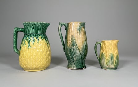Set of Three Majolica Pitchers