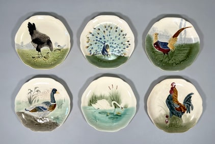 Set of Six Majolica Game Bird and Animal Plates