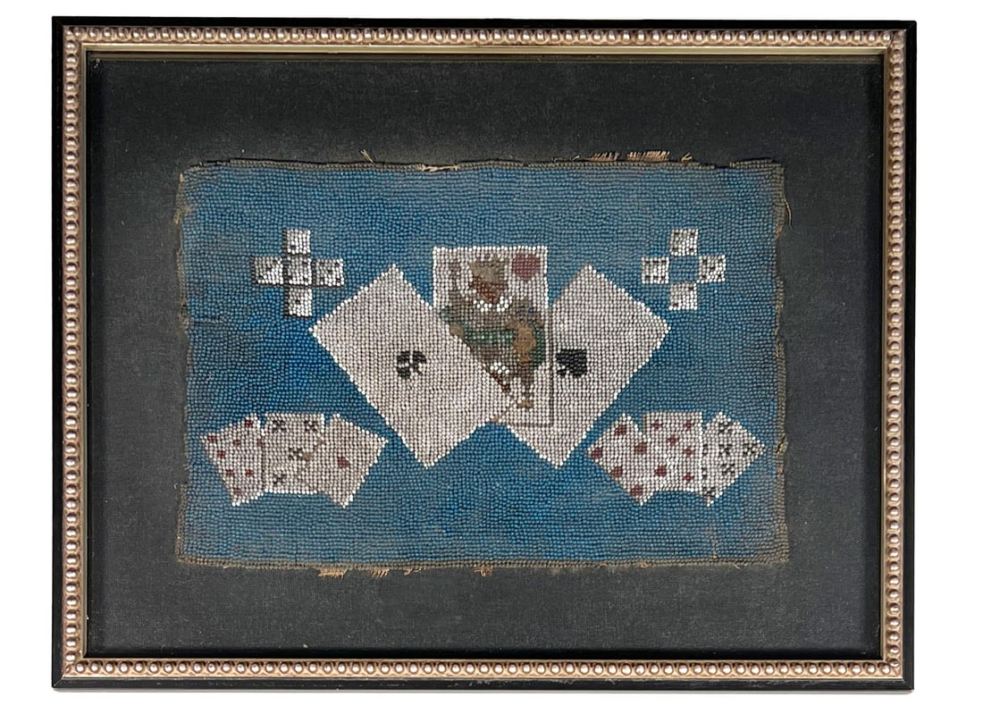 Framed Beadwork Pictorial Playing Cards & Dice Design (1 of 2)
