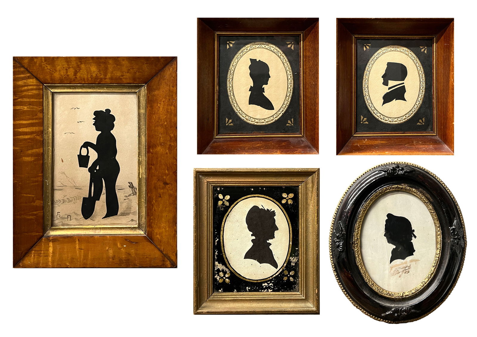 Collection of Five Antique Framed Silhouettes (1 of 7)