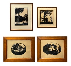Group of Four Framed Landscape Silhouettes