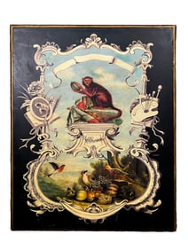 Jeanne Reeds Decorative Panel with Monkey and Still Life Motif