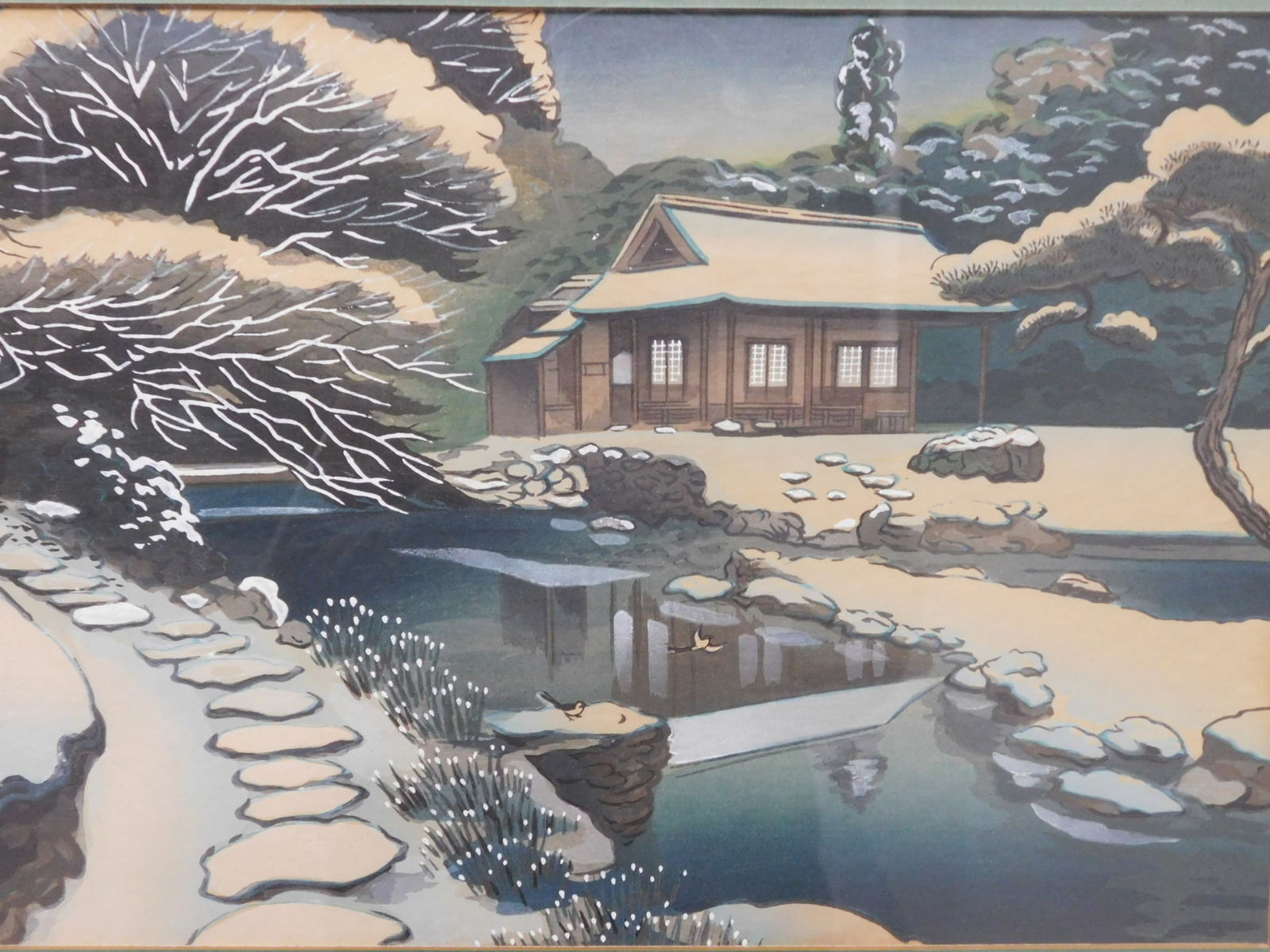 Ohno Bakufu 'Tea House In Snow' Woodblock Print (1 of 3)