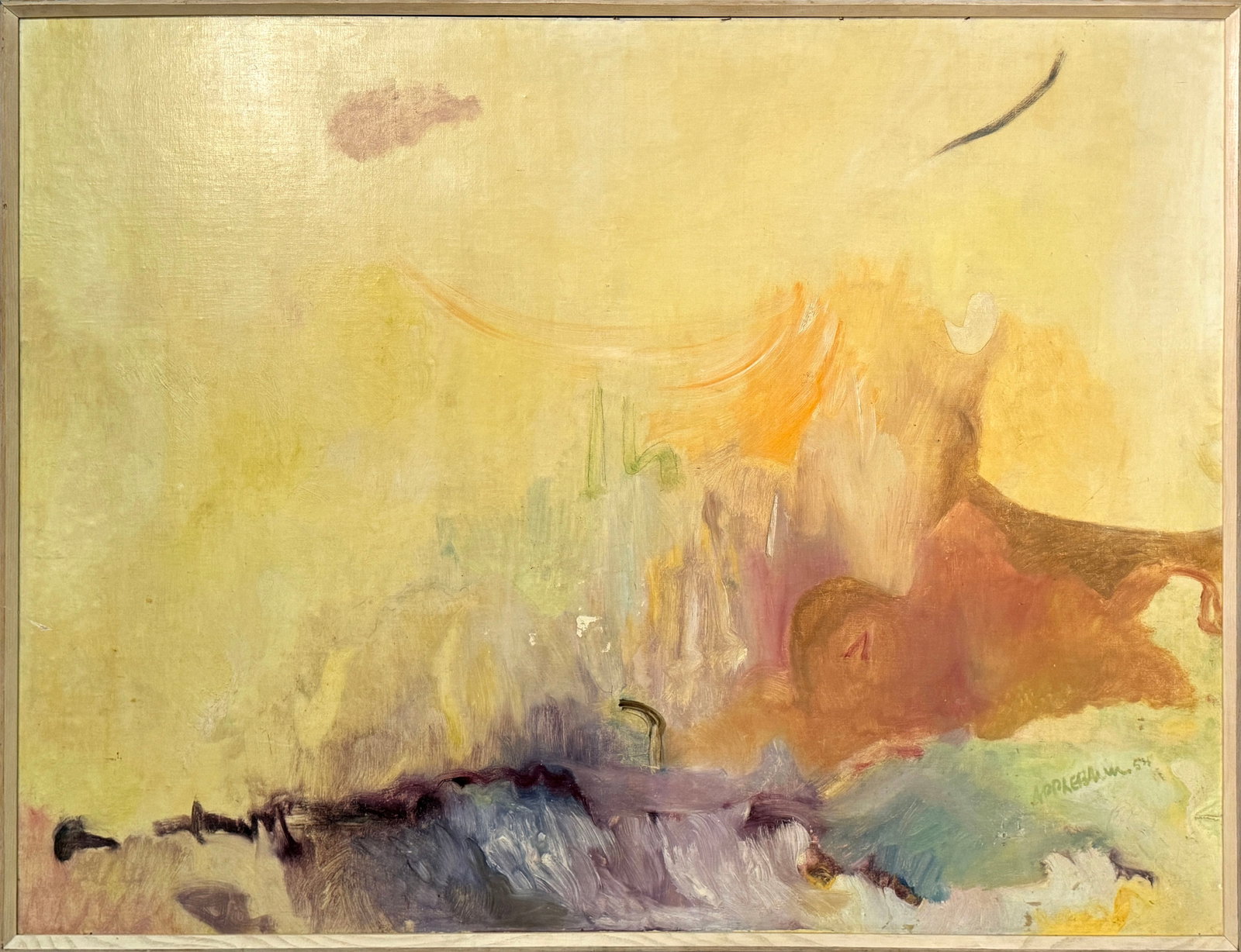 Mid-Century Oil on Canvas on Board Painting: Mid-century oil on canvas on board painting, signed and dated lower right, "Applebaum 54" Dimensions: 44" x 57" 