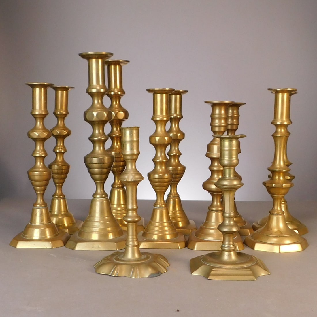 Assorted pairs 18th/19th C. Brass Candlesticks (1 of 6)