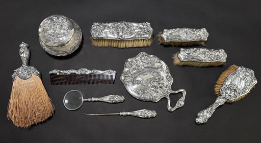 Wm. B. Kerr Sterling Silver Art Nouveau Vanity Set