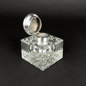 Sterling Silver Cut Glass Inkwell