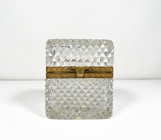 Antique Mounted Diamond-Cut Crystal Dresser Box