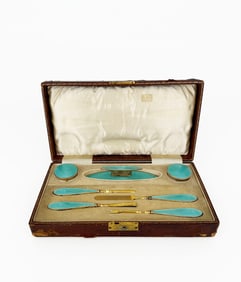 Asprey & Co. London Sterling and Guilloche Enamel Manicure Set