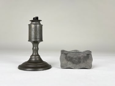 Pewter Whale Oil Lamp and Snuff Box