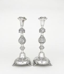 Pair of Israel Szekman Sabbath Silver Candlesticks