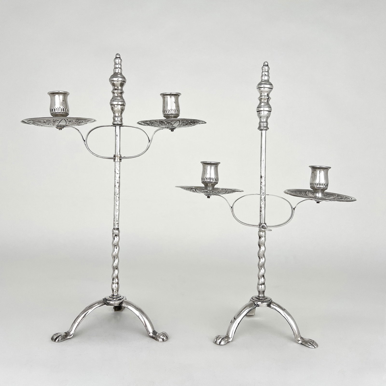 Pair of Silver-Plated Two-Arm Candlesticks with Paw Foot Base (1 of 7)